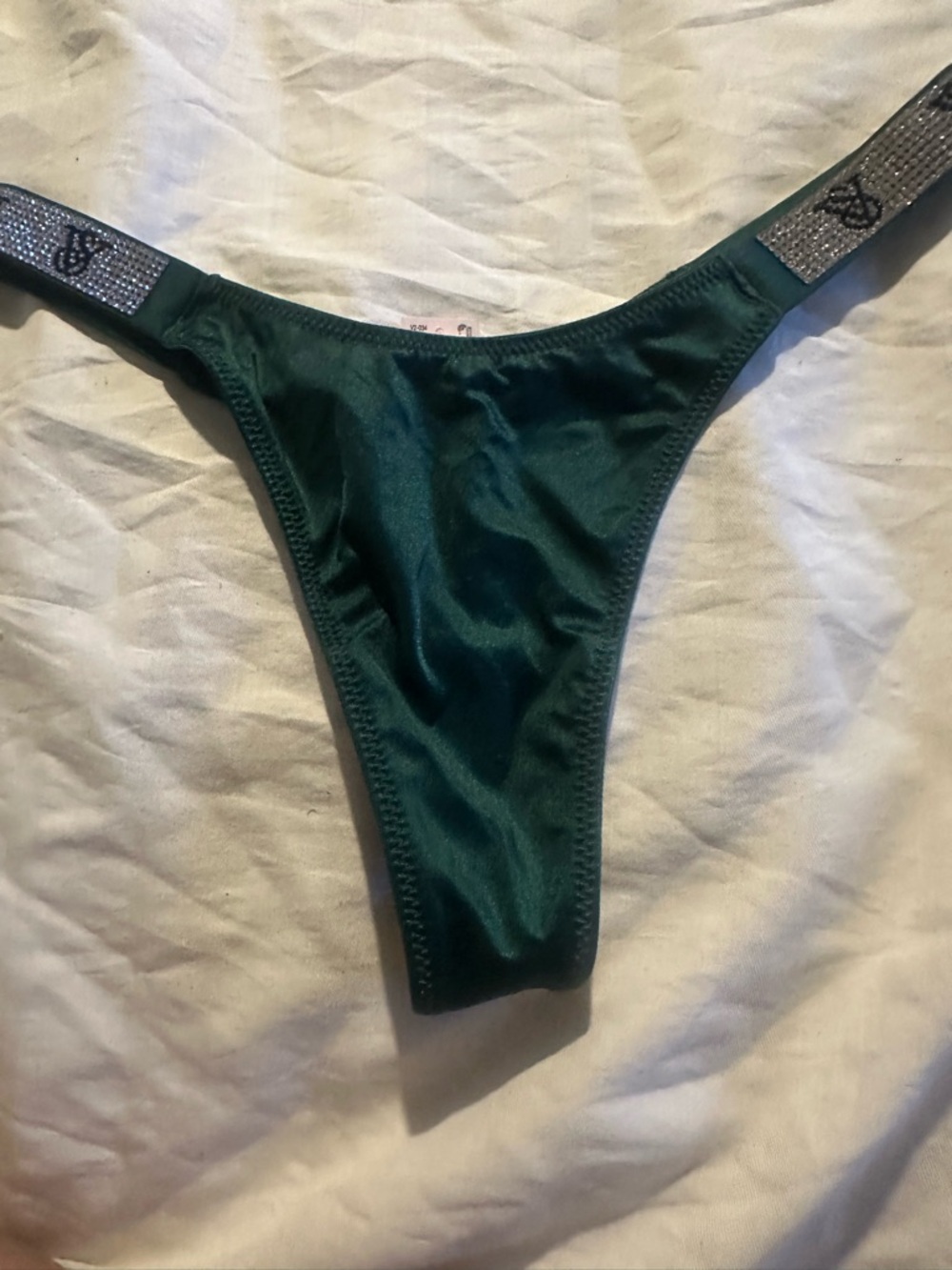 Victoria’s Secret Shine Strap Thong Bling Panty Rhinestone Mastiqe Green XS